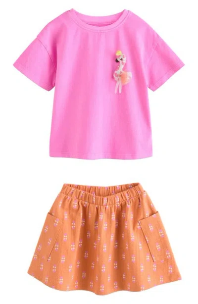Next Kids' Pink Flaningo Cotton Top & Skirt Set In Blue