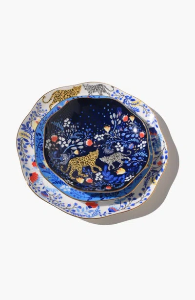 Jessie Zhao New York Amazon Rainforest Bone China Plates In Blue, Set Of Three