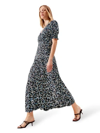 Ro&zo Multi Pansy Print Shirred Cuff Midi Dress