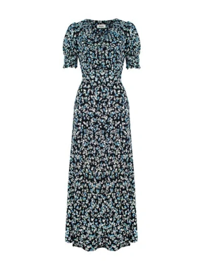 Ro&zo Multi Pansy Print Shirred Cuff Midi Dress