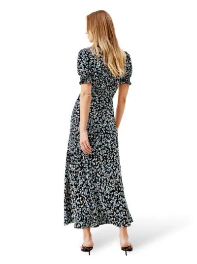 Ro&zo Multi Pansy Print Shirred Cuff Midi Dress