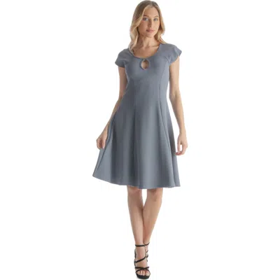 24seven Comfort Apparel Scoop Neck A-line Dress With Keyhole Detail In Gray
