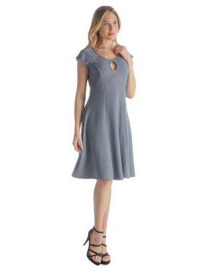 24seven Comfort Apparel Scoop Neck A-line Dress With Keyhole Detail In Gray