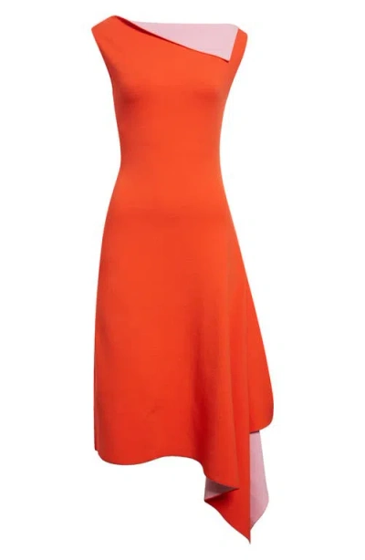 Oscar De La Renta Draped Double Face Jersey Dress In Orange