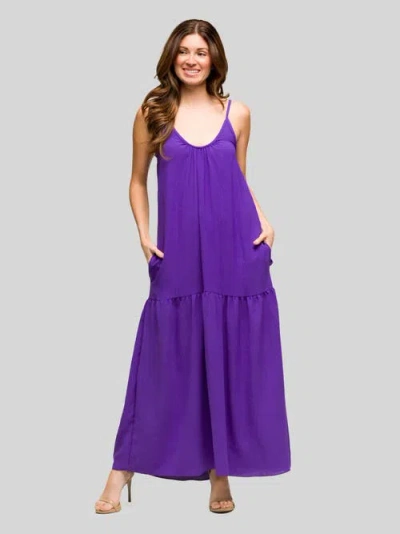 24seven Comfort Apparel Lightweight Spaghetti Strap Pocket Maxi Dress In Purple