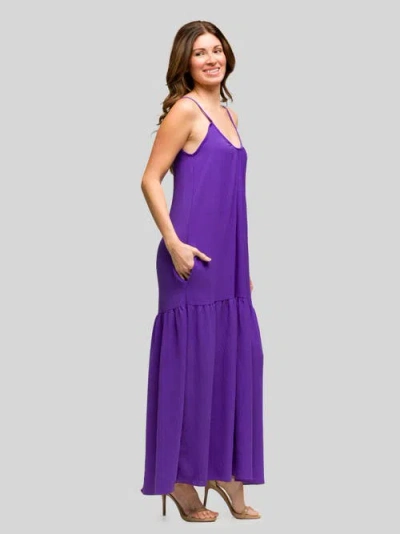 24seven Comfort Apparel Lightweight Spaghetti Strap Pocket Maxi Dress In Purple