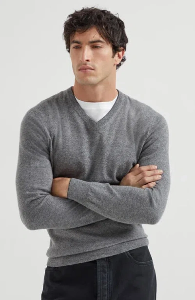 Brunello Cucinelli Cashmere V-neck Sweater In Gray