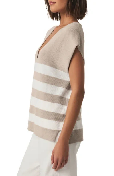 Splendid Octavia Stripe V-neck Short Sleeve Sweater In Neutral