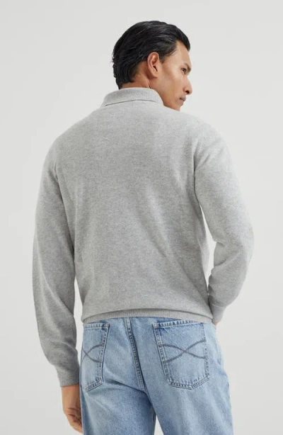 Brunello Cucinelli Solid Color Cashmere Sweater With Polo Neck In Gray