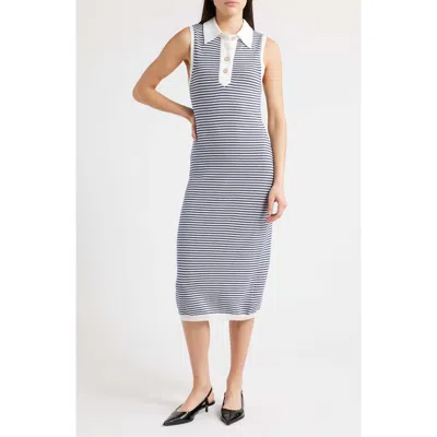 Frame The Bold Stripe Knit Polo Midi Dress In Gray