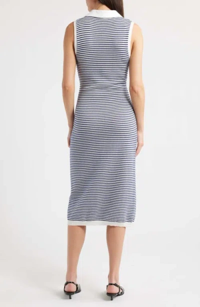 Frame The Bold Stripe Knit Polo Midi Dress In Gray