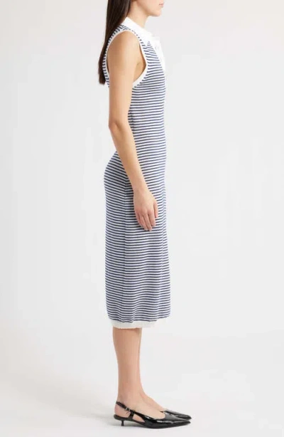 Frame The Bold Stripe Knit Polo Midi Dress In Gray