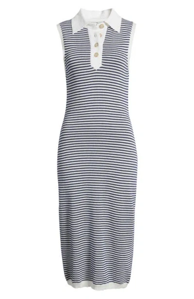 Frame The Bold Stripe Knit Polo Midi Dress In Gray