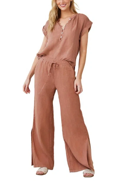 Bella Dahl Side Slit Wide Leg Linen Drawstring Pants