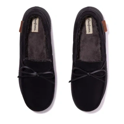 Dearfoams Mens Pierce Microsuede Moc With Tie Slippers In Black