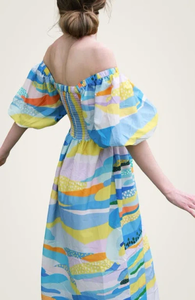 Jessie Zhao New York Landscape Smocked Cotton Silk Dress In Multi