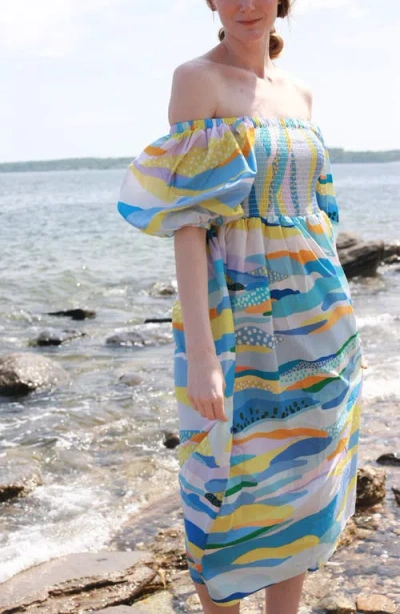 Jessie Zhao New York Landscape Smocked Cotton Silk Dress In Multi