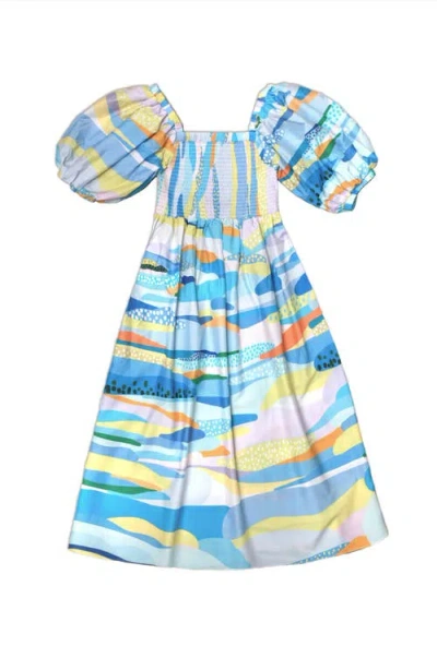 Jessie Zhao New York Landscape Smocked Cotton Silk Dress In Multi