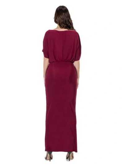 24seven Comfort Apparel Boat Neck Batwing Sleeve Slit Maxi Dress In Burgundy