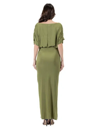 24seven Comfort Apparel Boat Neck Batwing Sleeve Slit Maxi Dress In Green