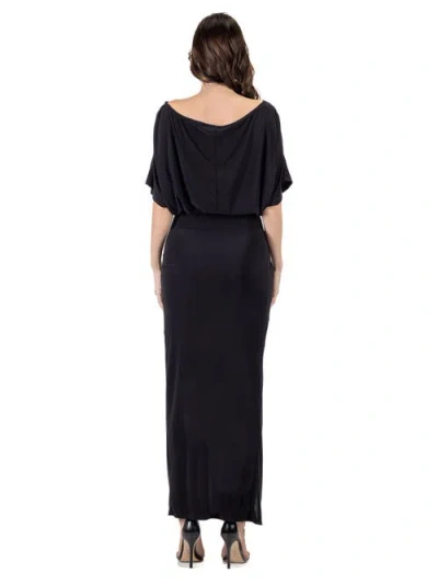 24seven Comfort Apparel Boat Neck Batwing Sleeve Slit Maxi Dress In Black