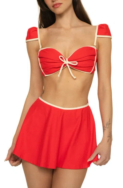 Montce Cabana Cap Sleeve Bikini Top In Red