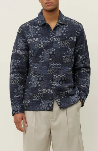 Les Deux Layton Contrast Denim Jacquard Button-up Overshirt In Blue