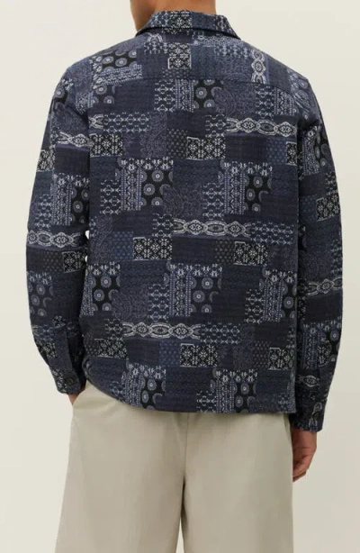 Les Deux Layton Contrast Denim Jacquard Button-up Overshirt In Blue