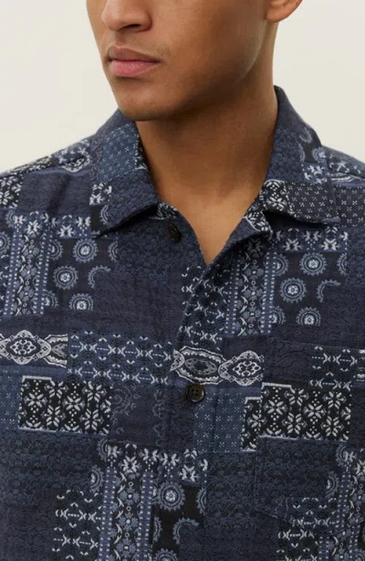 Les Deux Layton Contrast Denim Jacquard Button-up Overshirt In Blue