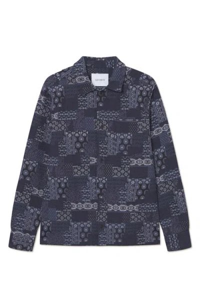 Les Deux Layton Contrast Denim Jacquard Button-up Overshirt In Blue