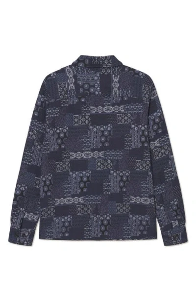 Les Deux Layton Contrast Denim Jacquard Button-up Overshirt In Blue