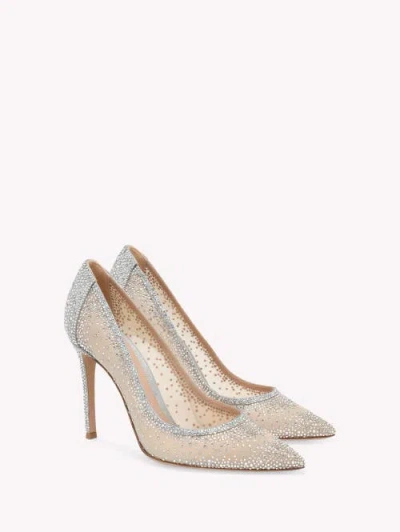 Gianvito Rossi Rania 95 Suede-trimmed Crystal-embellished Organza Pumps In Silver