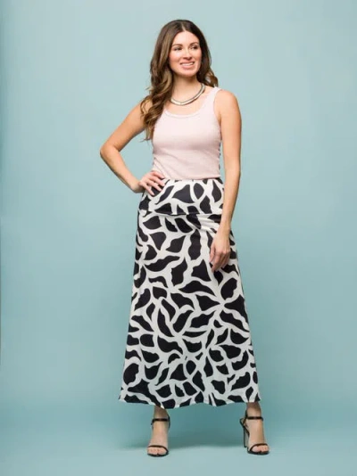 24seven Comfort Apparel Print Elastic Waist A-line Maxi Skirt