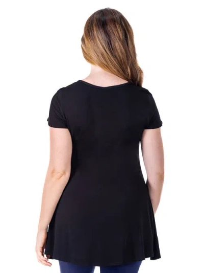 24seven Comfort Apparel Cap Sleeve Maternity Tunic Top With Soft Flare Hem In Black