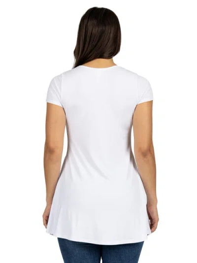 24seven Comfort Apparel Short Sleeve Loose Fit Tunic Top With V-neck In White