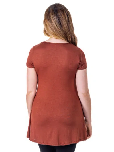 24seven Comfort Apparel Short Sleeve Loose Fit Tunic Top With V-neck In Brown