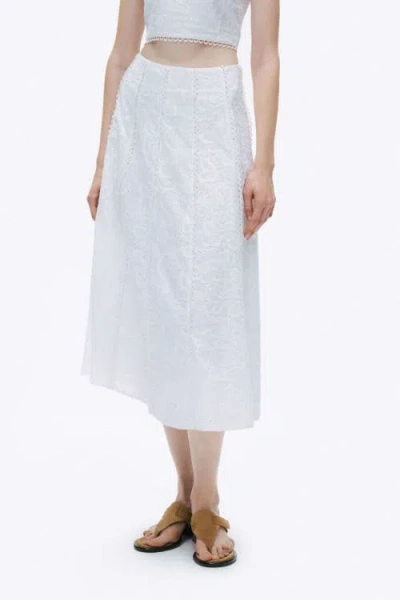 Nocturne Embroidery Detail Midi Skirt In White
