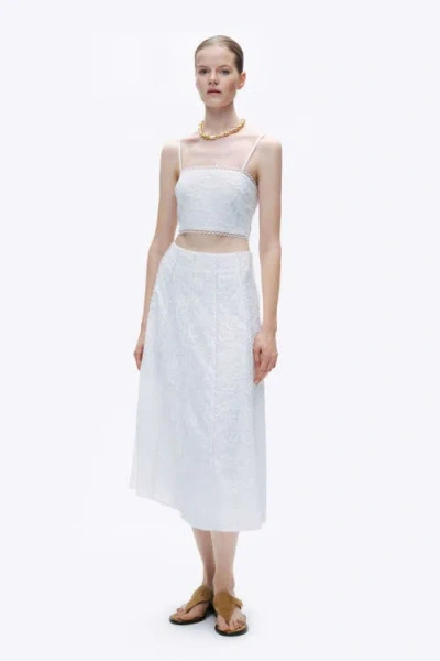 Nocturne Embroidery Detail Midi Skirt In White