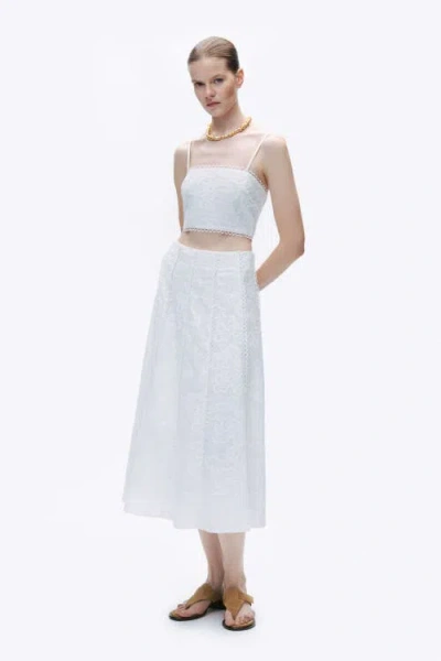 Nocturne Embroidery Detail Midi Skirt In White