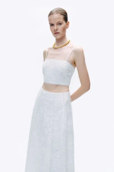 Nocturne Embroidery Detail Midi Skirt In White