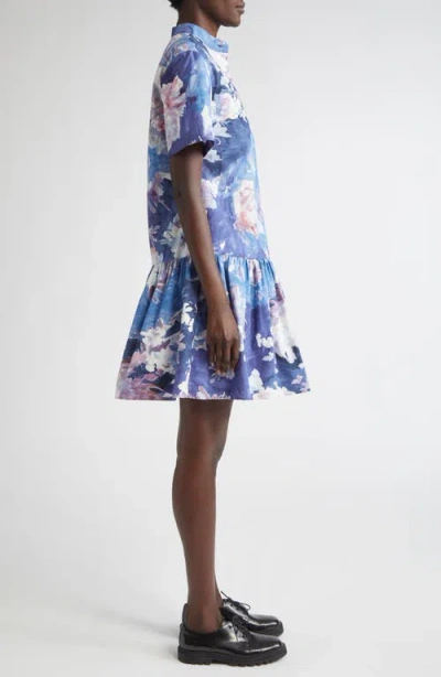 Erdem Short Sleeve Cotton Poplin Mini Shirtdress In Multi