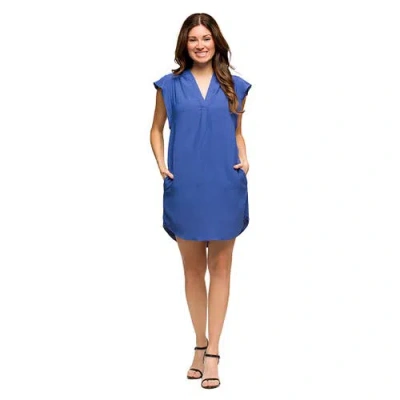 24seven Comfort Apparel Maternity V-neck Cap Sleeve Knee Length Pocket Dress In Blue