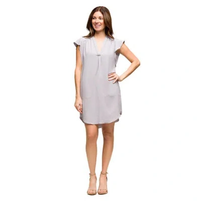 24seven Comfort Apparel Maternity V-neck Cap Sleeve Knee Length Pocket Dress In Purple