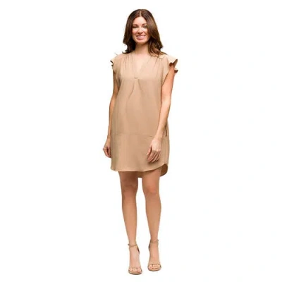24seven Comfort Apparel Maternity V-neck Cap Sleeve Knee Length Pocket Dress In Neutral