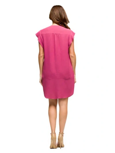 24seven Comfort Apparel Maternity V-neck Cap Sleeve Knee Length Pocket Dress In Pink