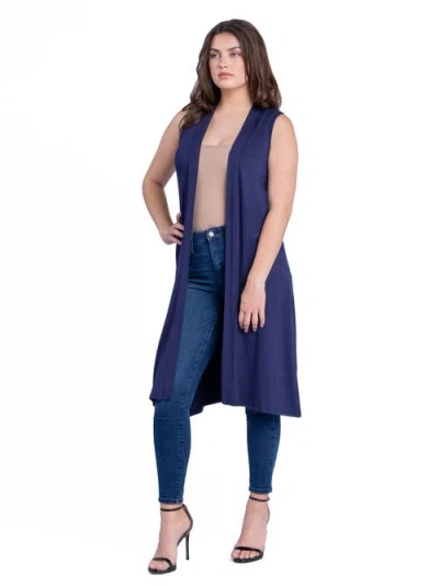 24seven Comfort Apparel Plus Size Asymmetric Open Front Cardigan Sweater In Blue