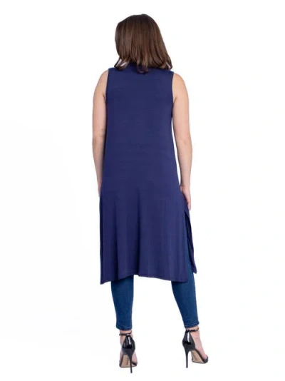 24seven Comfort Apparel Plus Size Asymmetric Open Front Cardigan Sweater In Blue