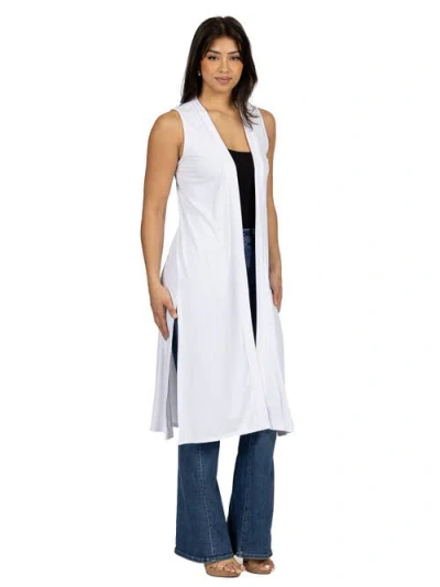 24seven Comfort Apparel Sleeveless Long Cardigan Vest With Side Slit In White