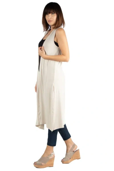 24seven Comfort Apparel Maternity Sleeveless Long Cardigan With Side Slit In White