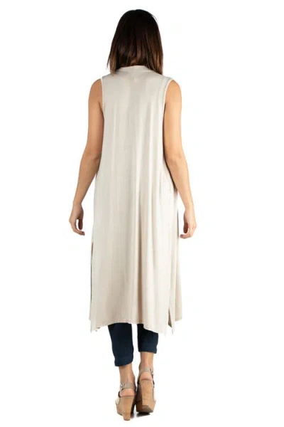 24seven Comfort Apparel Maternity Sleeveless Long Cardigan With Side Slit In White